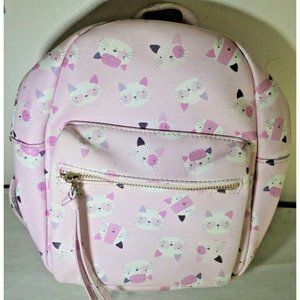 Under One Sky Mini Backpack Vinyl Cats Pink White Adjustable Pockets Girl